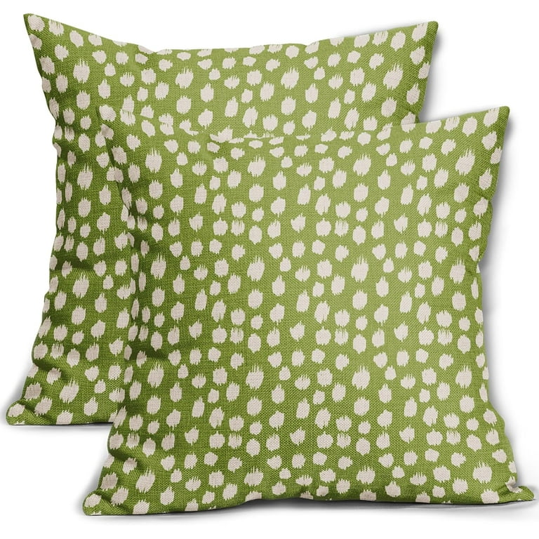 Lime Green Cream Dots Pillow Covers 20x20 Set of Boho Design