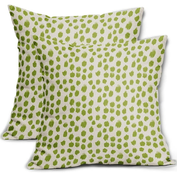 Lime Green Cream Pillow Covers 20x20 Set of 2 Boho Design Polka Dot Throw Pillows Modern Brush Strokes Print Decorative Outdoor Pillowcase Square Cushion Cover Linen Case for Sofa Couch Bed