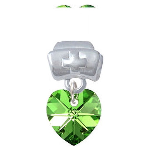 Lime Green Crystal Heart - Nurse Hat Charm Bead