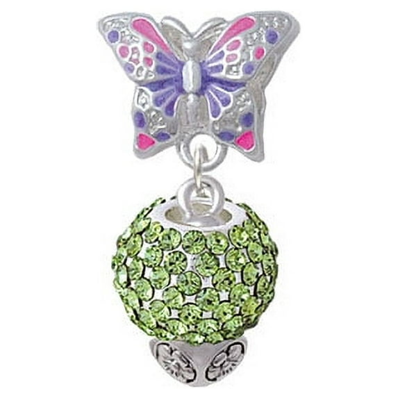 Lime Green Crystal Sparkle Spinner - Butterfly Charm Bead