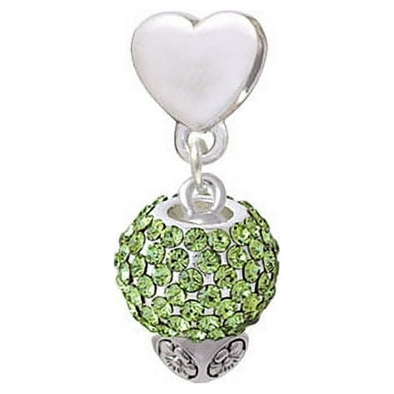 Lime Green Crystal Sparkle Spinner - Heart Charm Bead