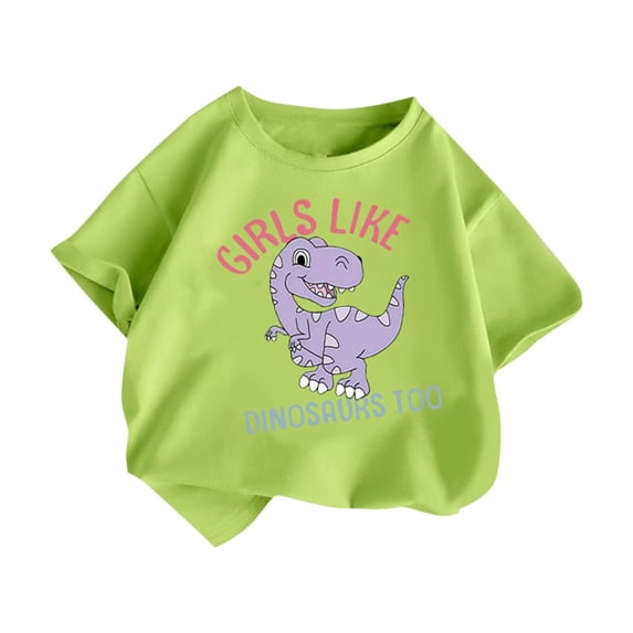 Lime Green Dinosaur Graphic Tee Shirts for Kids Girl Boy Summer Fall Short Sleeve Crewneck Casual Thin Tops Shirt Kid 2026 Clothing Y2K 6 Years