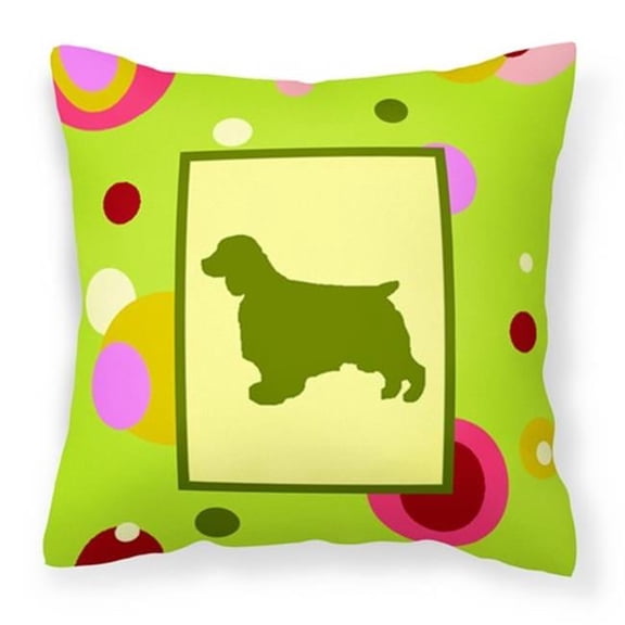 Lime Green Dots Welch Springer Spaniel Fabric Decorative Pillow
