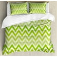 thumbnail image 1 of Lime Green Duvet Cover Set Queen Size, Chevron Traditional Zig Zag Pattern with Symmetric Lines Tribal Modern Pattern, Decorative 3 Piece Bedding Set with 2 Pillow Shams, Pale Green, by Ambesonne, 1 of 3