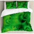 thumbnail image 1 of Lime Green Duvet Cover Set Queen Size, Vibrant Abstract Hazy Psychedelic Wavy Color Background Hippie Digital Artificial, Decorative 3 Piece Bedding Set with 2 Pillow Shams, Emerald, by Ambesonne, 1 of 3