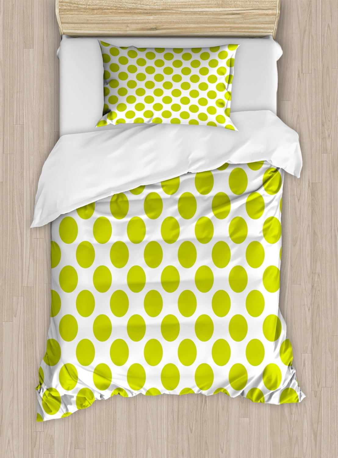 Lime Green Polka Dot Twin Duvet Cover Set