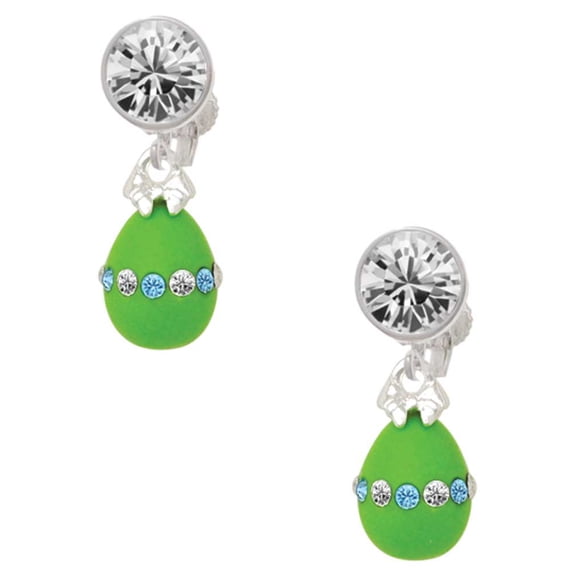 Lime Green Easter Egg with Color Crystal Band Clear Crystal Clip On Earrings