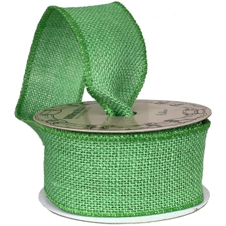 Lime Green Fabric Burlap Ribbon - 2 1/2" x 10 Yards, Wired Edge, St. Patrick's Day, Easter, Christmas Tree Ribbon, Wreath