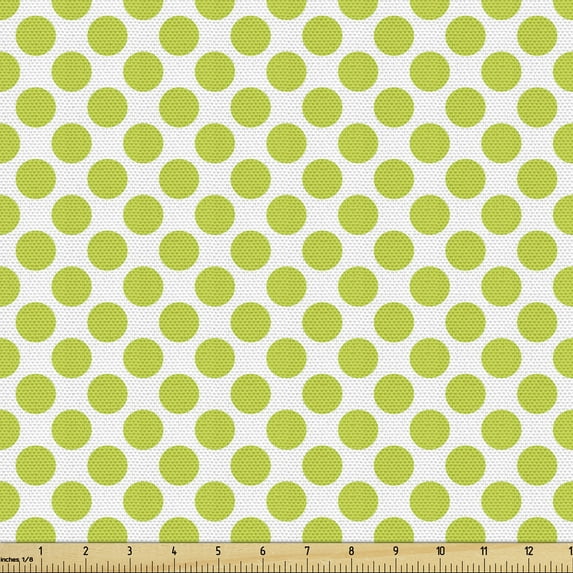 Lime Green Fabric by the Yard, Nostalgic Polka Dots Style Girlish Vintage Large Circles Rounds Pattern, Decorative Upholstery Fabric for Chairs & Home Accents, 3 Yards, Apple Green White by Ambesonne