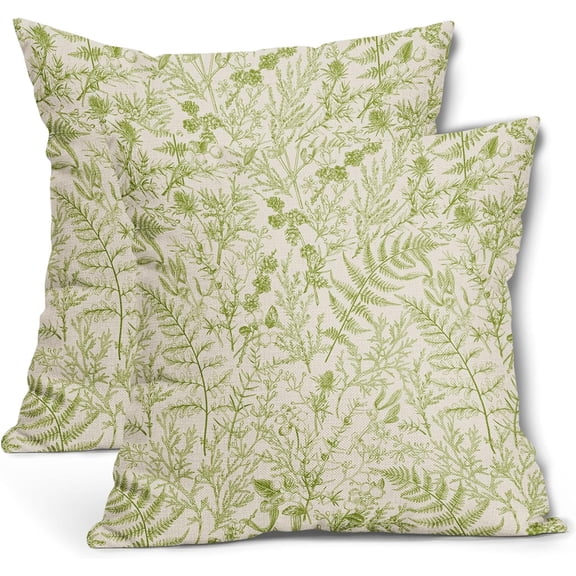 Lime Green Fern Leaves Pillow Covers 16X16 Inch Plant Leaf Floral Pine Decorative Pillow Cases Vintage Botanical Spring Summer Throw Pillows Set of 2 Home Decor for Sofa Couch Porch Outdoor