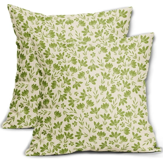 Lime Green Floral Pillow Covers 16x16 Set of 2 Vintage Rustic Old Style Cute Small Flower Green Cream Print Decorative Outdoor Pillowcases Farmhouse Throw Cushion Case Decor for Couch Sofa Bed