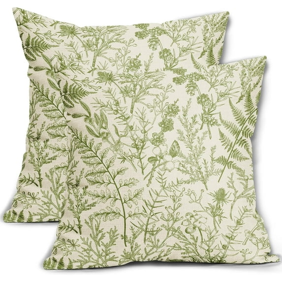 Lime Green Floral Pillow Covers 18x18 Set of 2 Botanical Print Vintage Spring Flower Plant Cream Decorative Throw Pillow Cases Outdoor Farmhouse Cushion Covers Decor for Sofa Couch Bed