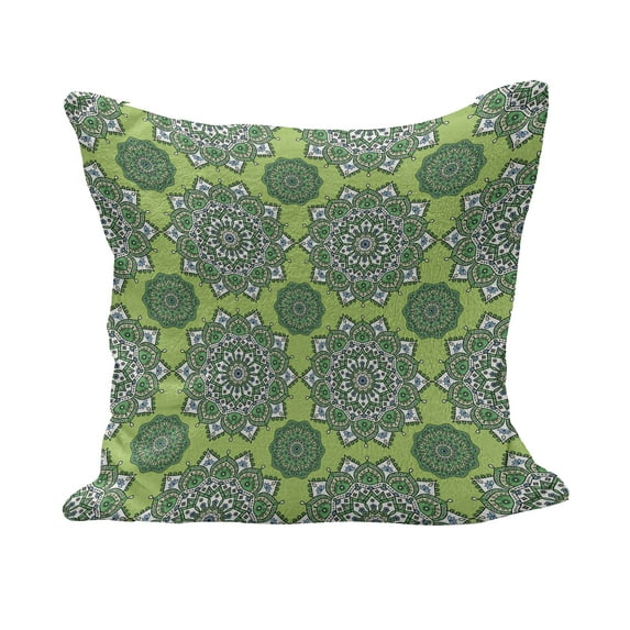 Lime Green Fluffy Throw Pillow Cushion Cover, Oriental Moroccan Mandala Middle Eastern Boho Retro Pattern, Decorative Square Accent Pillow Case, 26" x 26", Fern Green White, by Ambesonne