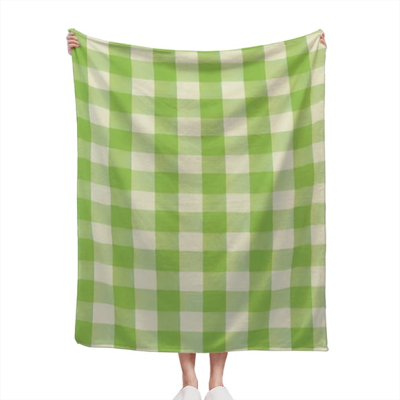 Lime Green Gingham Pattern Retro Plaid Modern Minimalistic Checked Print Design Gift Lightweight Cozy Soft Flannel Throw Blanket 50x60 inches for Couch, Bed, Living Room, and Travel