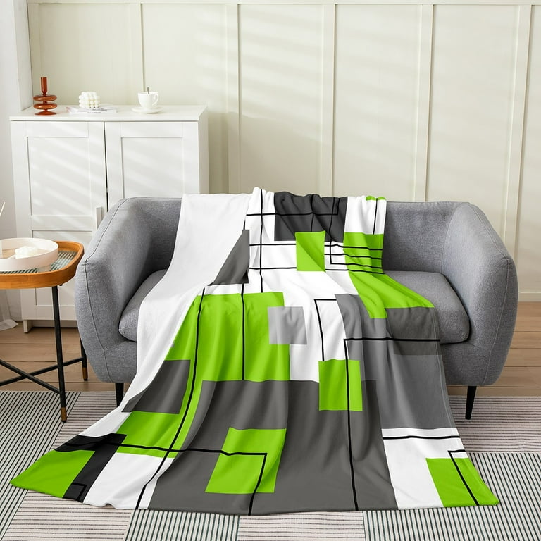 Lime Green Gray Geometric Fleece Blanket Black Grey White Geometry Square Blanket Twin 60x80 Inch For Kids Boys Girls Abstract Striped Throw Blanket Simple Lines Modern Bed Blanket Walmart