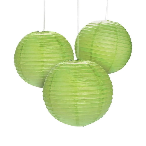 Lime Green Hanging Paper Lanterns, 12 inch - Set of 6 - Party Decor