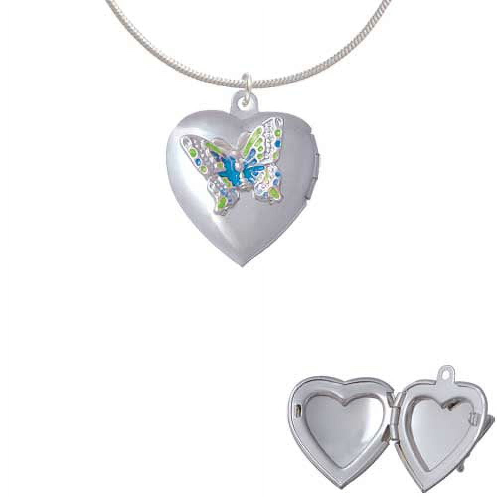 Lime Green & Hot Blue Butterfly Locket Charm Necklace, 18"+2" Extender