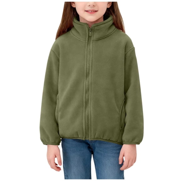 Lime Green Kids Girl Boy Lounge Zip Up Long Sleeve Jacket Outerwear for Child Fleece Lined Wool Warm Fuzzy Basic Fall Winter Outfit 2026 Soft Comfy Clothing 3 Years