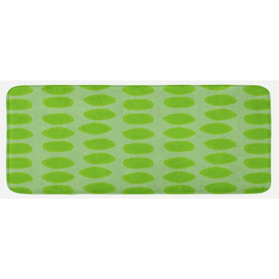 Lime Green Kitchen Mat, Simplistic Formless Geometric Shapes in Different Shades Theme, Plush Decorative Kitchen Mat with Non Slip Backing, 47" X 19", Almond Green, by Ambesonne