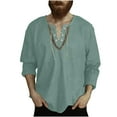 thumbnail image 1 of Lime Green Long Sleeve Tshirts for Man Fall Summer V Neck Faux Linen Loose Fit Lounge Medieval Gothic Ruched Renaissance Peasant Plain Steampunk Tops Shirt Man 2025 M, 1 of 5