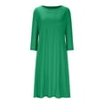 thumbnail image 1 of Lime Green Loose Fit for Women Summer Fall 3/4 Sleeve Crewneck Midi Knee Length Brunch Ruched Basic Dresses Ladies 2025 Clothes Country Concert Y2K XXL, 1 of 1