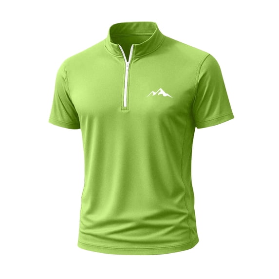 Lime Green Man Quick Dry Basic Top Blouses for Mens Short Sleeve Collared Neck Spandex Workout Athletic Jogger Fall Summer Shirts Zip Up 2026 Clothing Y2K M