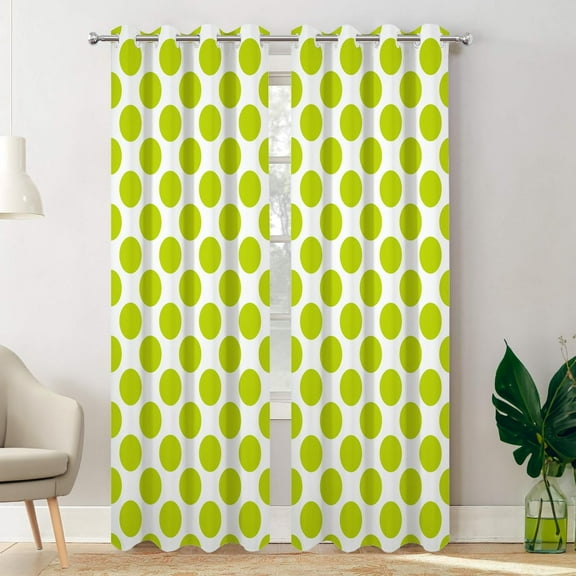 Lime Green Modern Blackout Curtains for Bedroom, Abstract Polka Dots Texture Circle Grommet Top Drapes Thermal Insulated Window Curtains 53"W x 84"L (Pack of 2)