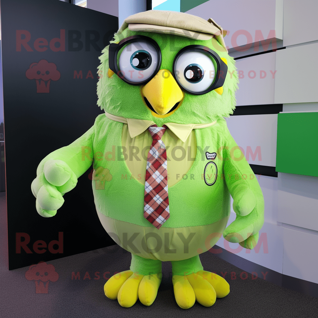 Lime Green Owl REDBROKOLY mascot costume character dressed with a ...