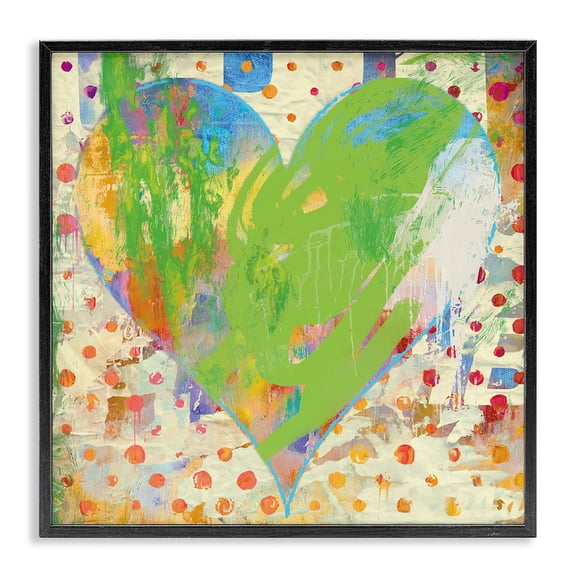 Stupell Industries Eclectic Lime Green Patterned Heart Shape Black Framed Giclee Art, 12 x 12, by Porter Hastings