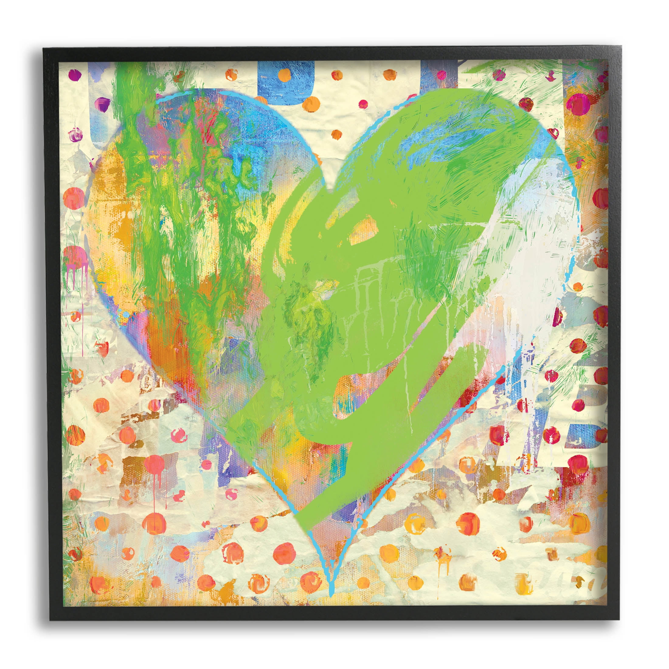 Lime Green Patterned Heart Shape Abstract Graphic Art Black Framed Art Print Wall Art