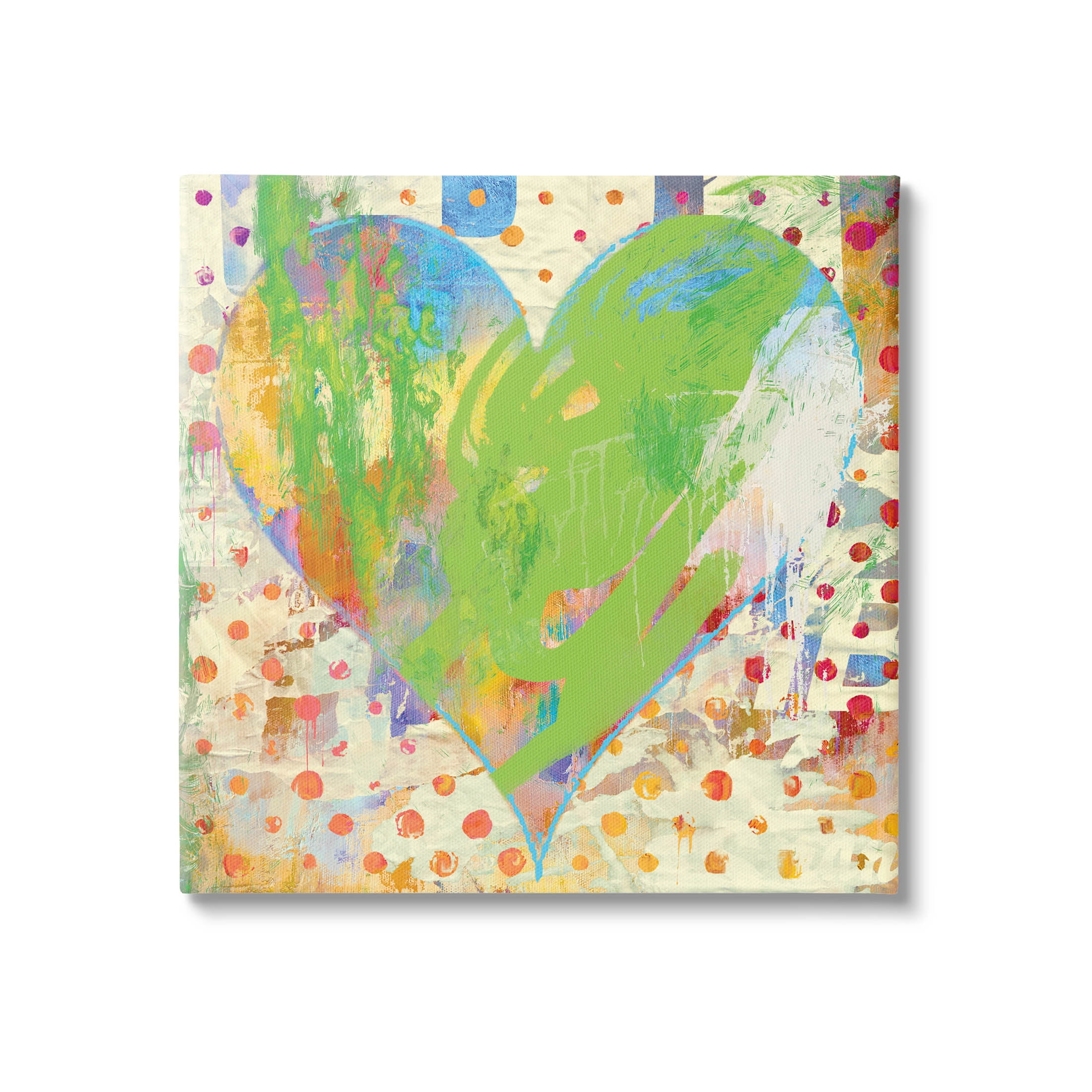 Lime Green Patterned Heart Shape Abstract Graphic Art Gallery Wrapped Canvas Print Wall Art