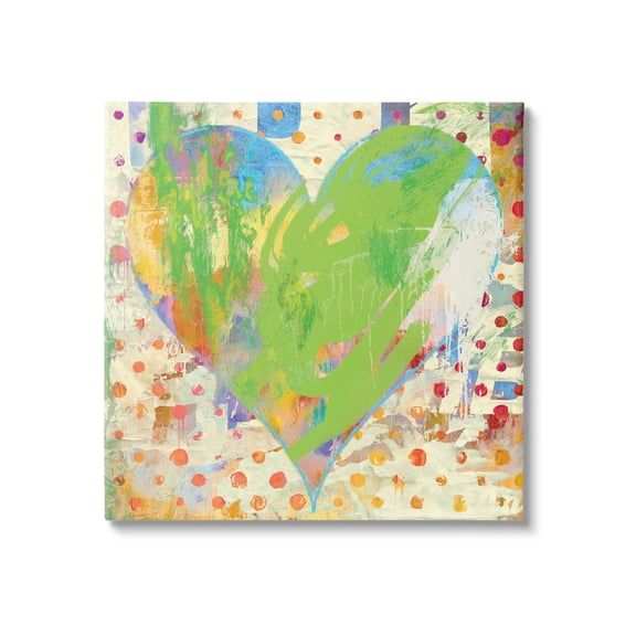 Lime Green Patterned Heart Shape Abstract Graphic Art Gallery Wrapped Canvas Print Wall Art