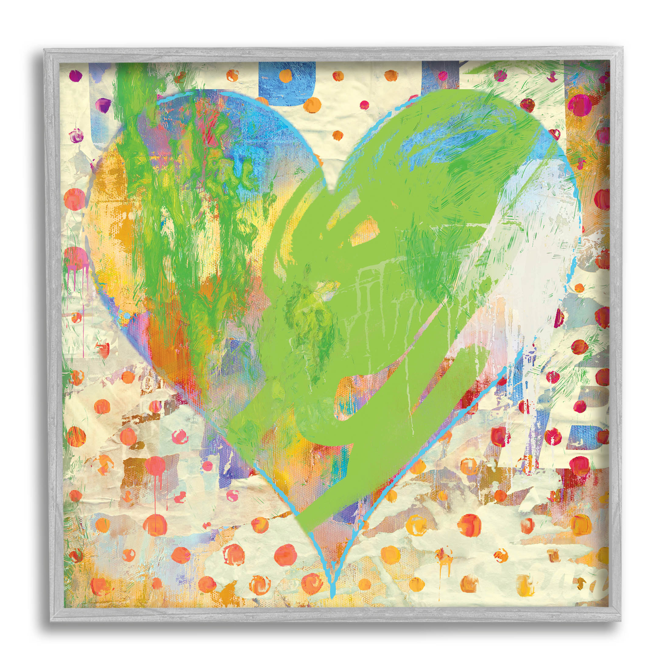 Lime Green Patterned Heart Shape Abstract Graphic Art Gray Framed Art Print Wall Art