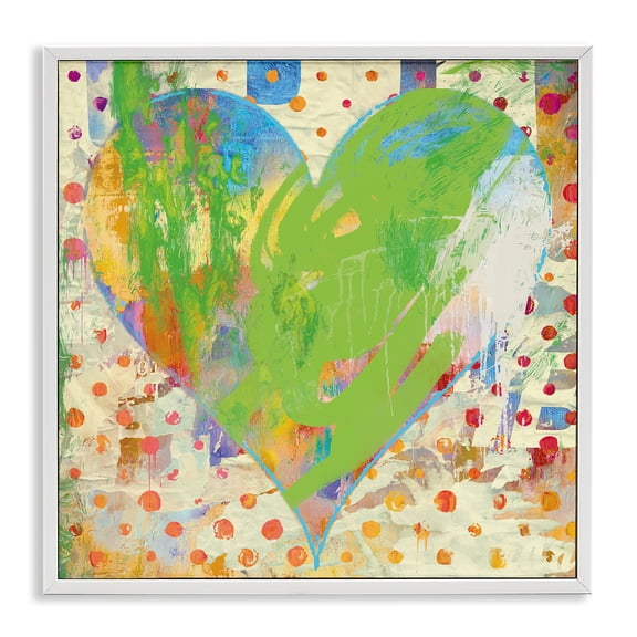 Stupell Industries Eclectic Lime Green Patterned Heart Shape White Framed Giclee Art, 12 x 12, by Porter Hastings