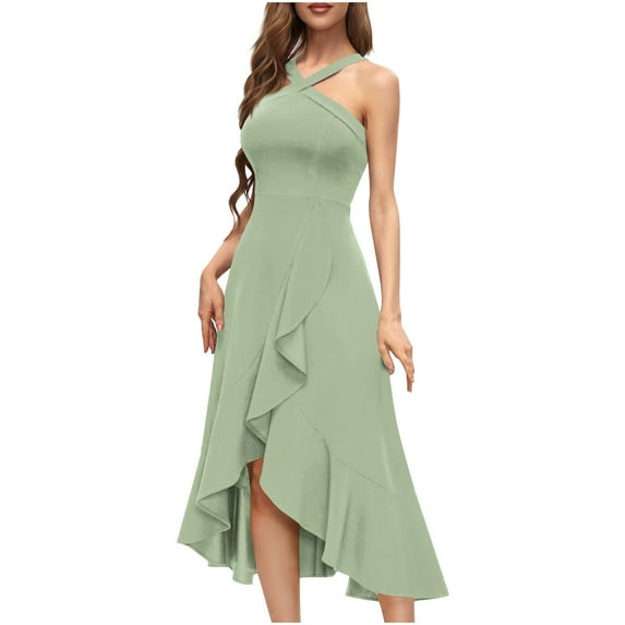 Lime Green Peplum Formal Date Night Evening Elegant Dresses for Women Sleeveless Crew Neck Backless Halter Strap Maxi Long Dresses Homecoming Dresses Teen Girls 2025 S