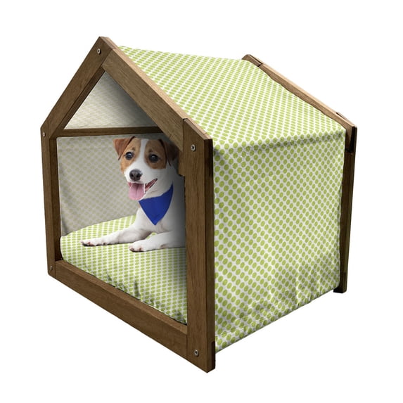 Lime Green Pet House, Nostalgic Polka Dots Style Girlish Vintage Large Circles Rounds Pattern, Outdoor & Indoor Portable Dog Kennel with Pillow and Cover, 5 Sizes, Apple Green White, by Ambesonne