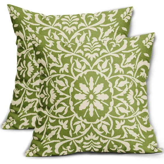 Lime Green Pillow Covers 20x20 Set of 2 Green Cream Bohemian Ethnic Carpet Boho Style Vintage Flower Print Decorative Throw Pillows Outdoor Square Cushion Cases Farmhouse Decor for Home Sofa Bed