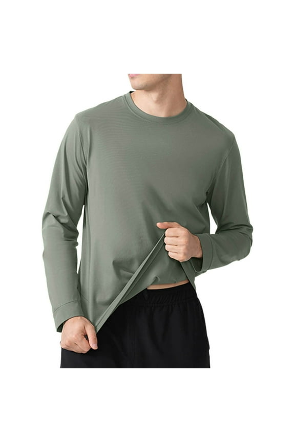 Lime Green Plain Track Gym Lounge Running Going Out Tshirts for Man Fall Summer Long Sleeve Crewneck Loose Fit Lightweight Tops Shirts Man 2026 Clothes L