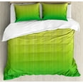 thumbnail image 1 of Lime Green Queen Size Duvet Cover Set, Pin Striped Digital Background Highlight Lines Abstract Style Futuristic Print, Decorative 3 Piece Bedding Set with 2 Pillow Shams, Pale Green, by Ambesonne, 1 of 3
