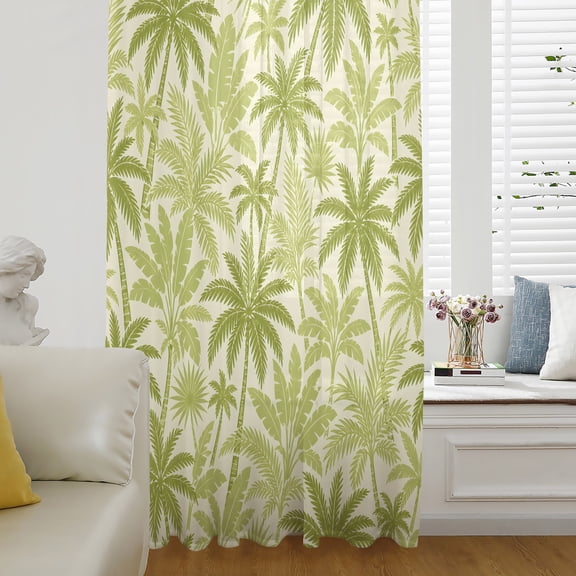 Lime Green Sheer Curtains 63 Inch Length, Light Filtering Voile Curtain Panel, Jungle Palm Trees Coconut Palms Exotic Ferns Rod Pocket Drapes Window Treatments for Living Room Bedroom 52"x63"