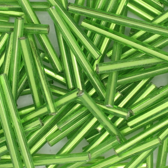 Lime Green Silver Lined Bugle Beads Czech Glass 25mm 1" Extra Long