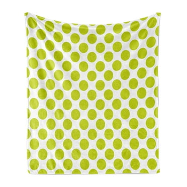 Lime Green Soft Flannel Fleece Blanket, Nostalgic Polka Dots Style Girlish Vintage Large Circles Rounds Pattern, Cozy Plush for Indoor and Outdoor Use, 50" x 60", Apple Green White, by Ambesonne