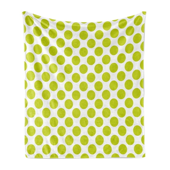 Lime Green Soft Flannel Fleece Blanket, Nostalgic Polka Dots Style Girlish Vintage Large Circles Rounds Pattern, Cozy Plush for Indoor and Outdoor Use, 50" x 60", Apple Green White, by Ambesonne