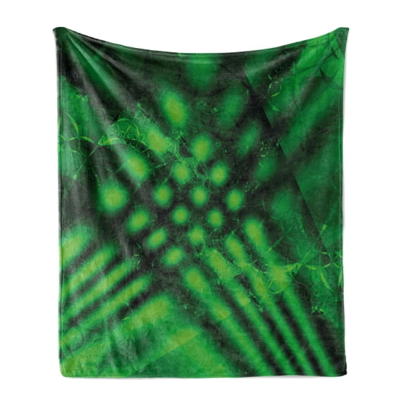 Lime Green Soft Flannel Fleece Blanket, Psychedelic Abstract Blurry Shade Formless Effects Complex Visual Design, Cozy Plush for Indoor and Outdoor Use, 50" x 70", Hunter Green Black, by Ambesonne