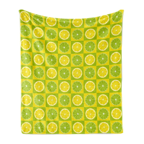 Lime Green Soft Flannel Fleece Throw Blanket, Lemon and Lime in Pop Art Inspired Pastel Toned Squares Graphic, Cozy Plush for Indoor and Outdoor Use, 50" x 60", Yellow Lime Green, by Ambesonne