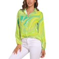 thumbnail image 1 of Lime Green Swirls Long Sleeve Blouse Woman Streetwear Casual Shirts Summer Oversize Woman Streetwear Clothing Birthday Present, 1 of 7