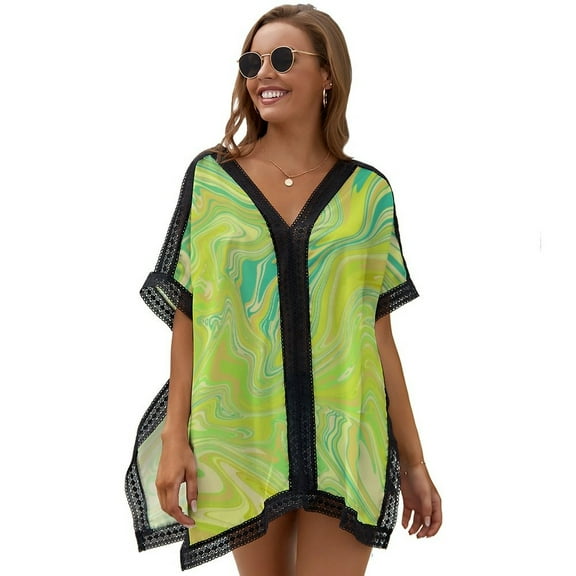Lime Green Swirls Women's Swimsuit Coverup Summer Beach Cover Up Bathing Suit Dress