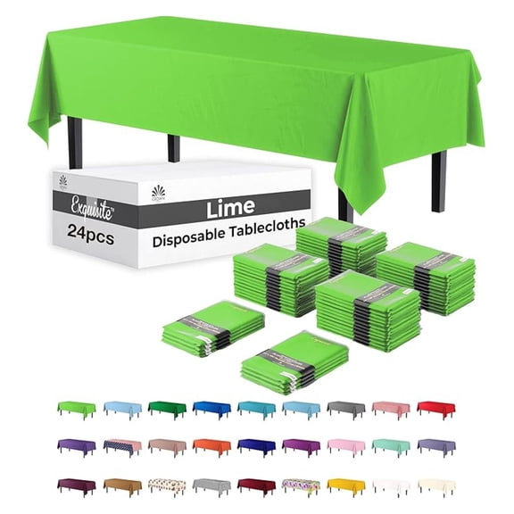 Lime Green Tablecloths - 54x108 Inch Rectangular Plastic Table Cover, 24 Pack