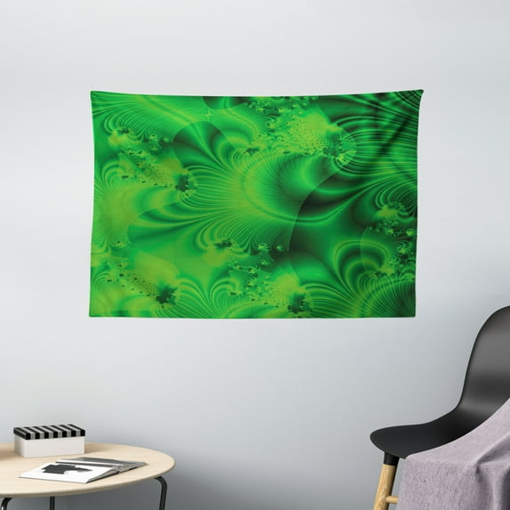 Lime Green Tapestry, Vibrant Abstract Hazy Psychedelic Wavy Color Background Hippie Digital Artificial, Wall Hanging for Bedroom Living Room Dorm Decor, 60W X 40L Inches, Emerald, by Ambesonne