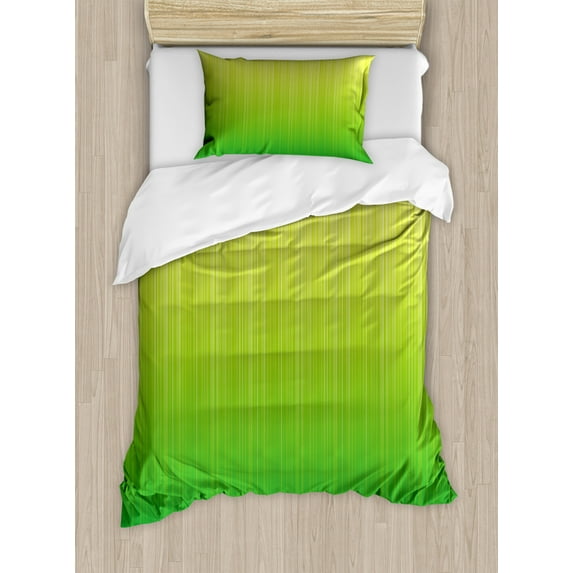 Lime Green Twin Size Duvet Cover Set, Pin Striped Digital Background Highlight Lines Abstract Style Futuristic Print, Decorative 2 Piece Bedding Set with 1 Pillow Sham, Pale Green, by Ambesonne